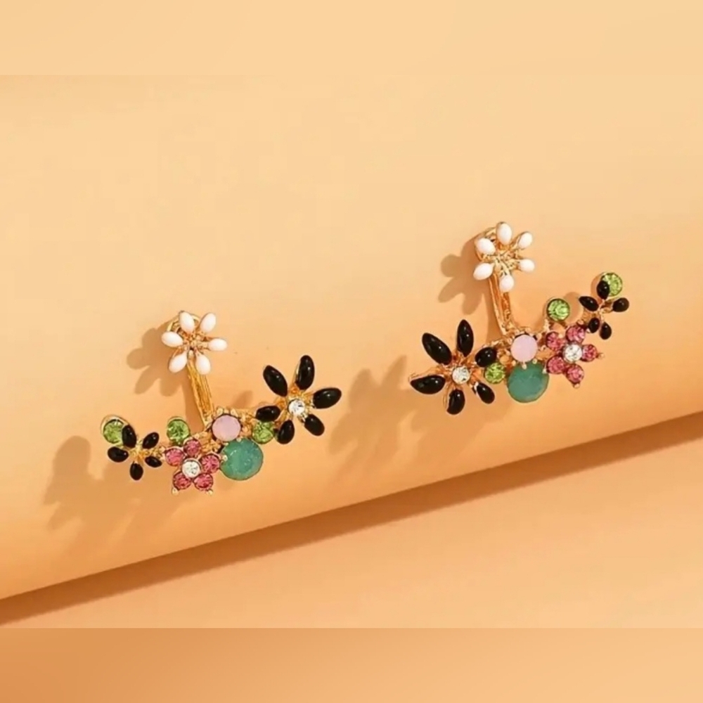 Floral Rhinestone Multicolor Earrings - Picture 5 of 5